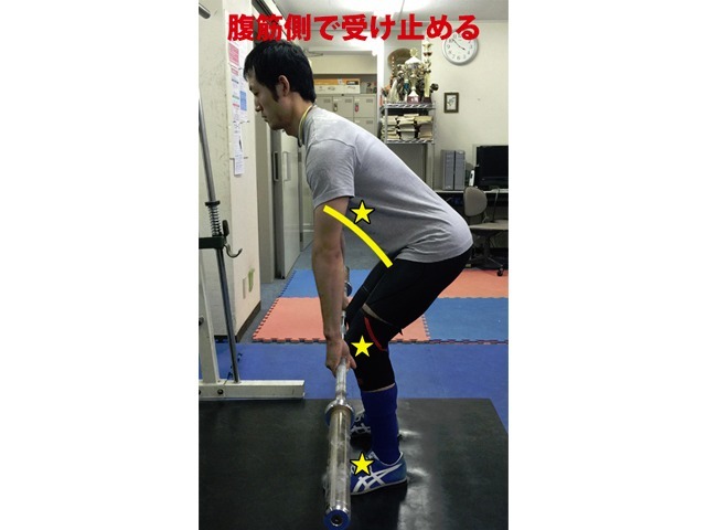 A1タイプのスタートポジション 腹筋側で受け止める意識を抜かないように気を付ける
