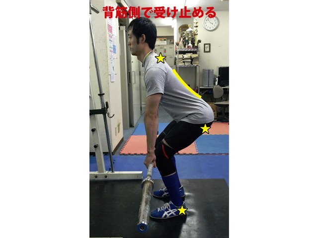 B1タイプのスタートポジション 背筋側で受け止める意識を抜かないように気を付ける