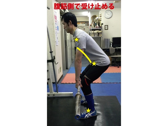 B2タイプのスタートポジション 腹筋側で受け止める意識を抜かないように気を付ける