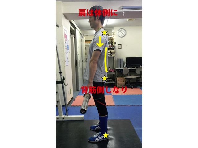 B1タイプの直立姿勢 両肩は体側に位置し、背筋側をややしならせた状態にする