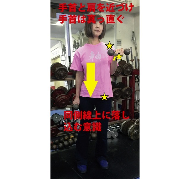 B1タイプ 首の付け根後ろと股関節後ろを安定させ、手首と肩を近づけ手首は真っ直ぐ 同側線上に落とし込む意識