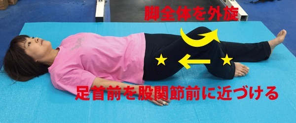 B2タイプ 脚全体を外旋させながら足首前を股関節前に近づけるように膝を曲げる