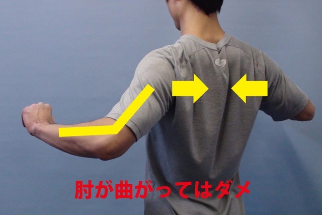 肘を曲げて広背筋を使うと少ししか肩甲骨を寄せることが出来ない