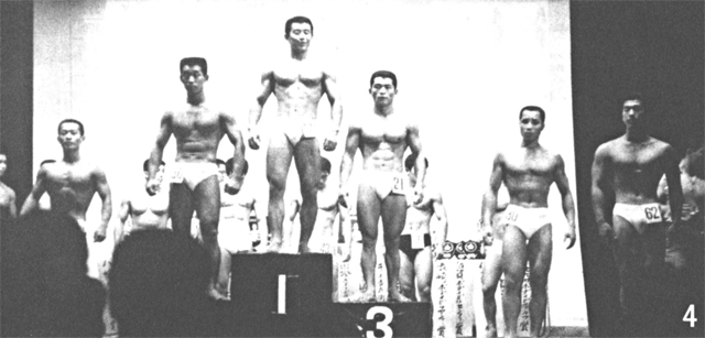 4/'69ミスター福岡上位入賞者。左より6位・上田文夫、2位・大西栄治、1位・大伴治郎、3位・中村博之、4位・田中稔、5位・中田武敏の各選手。