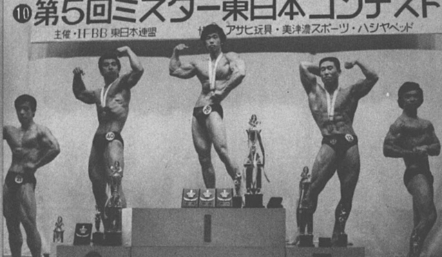 第5回IFBBミスター東日本コンテスト。左から2位・臼井修、優勝・曽田成剛、3位・菊地正幸