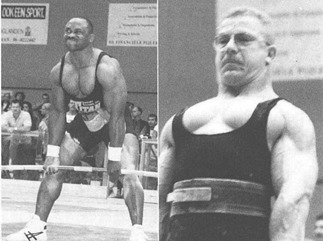 重量級優勝のジーン・ベル(左）中量級優勝のシュラム。共に筋肉の発達が凄い（右）